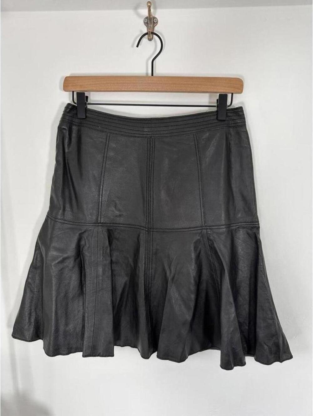 Halogen Black Leather Flounce Mini Skirt Womens 4 NWT Preppy - Picture 7 of 8